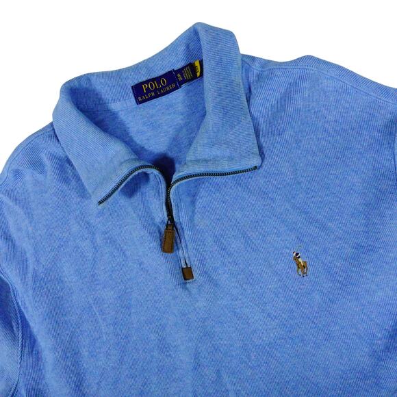Ralph Lauren Polo Pony 1/4 Zip Blue Cotton Pullover Sweater Mock Neck Mens XL - Picture 1 of 6